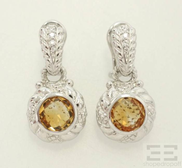 Judith Ripka Sterling Silver Citrine Diamonique Dangle Earrings