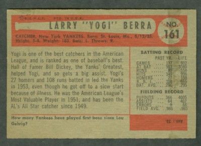 CREASE FREE 1954 #161 Bowman Baseball Yogi Berra Card   SHARP