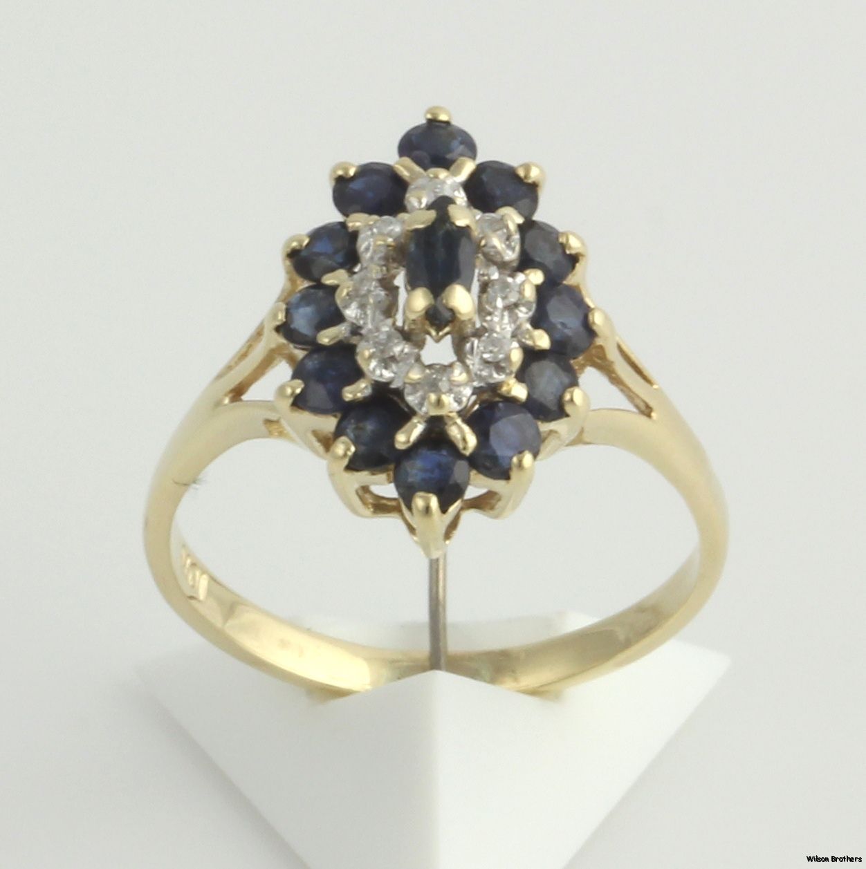 10ctw Sapphire Diamond Cluster Ring 10K White Yellow Solid Gold