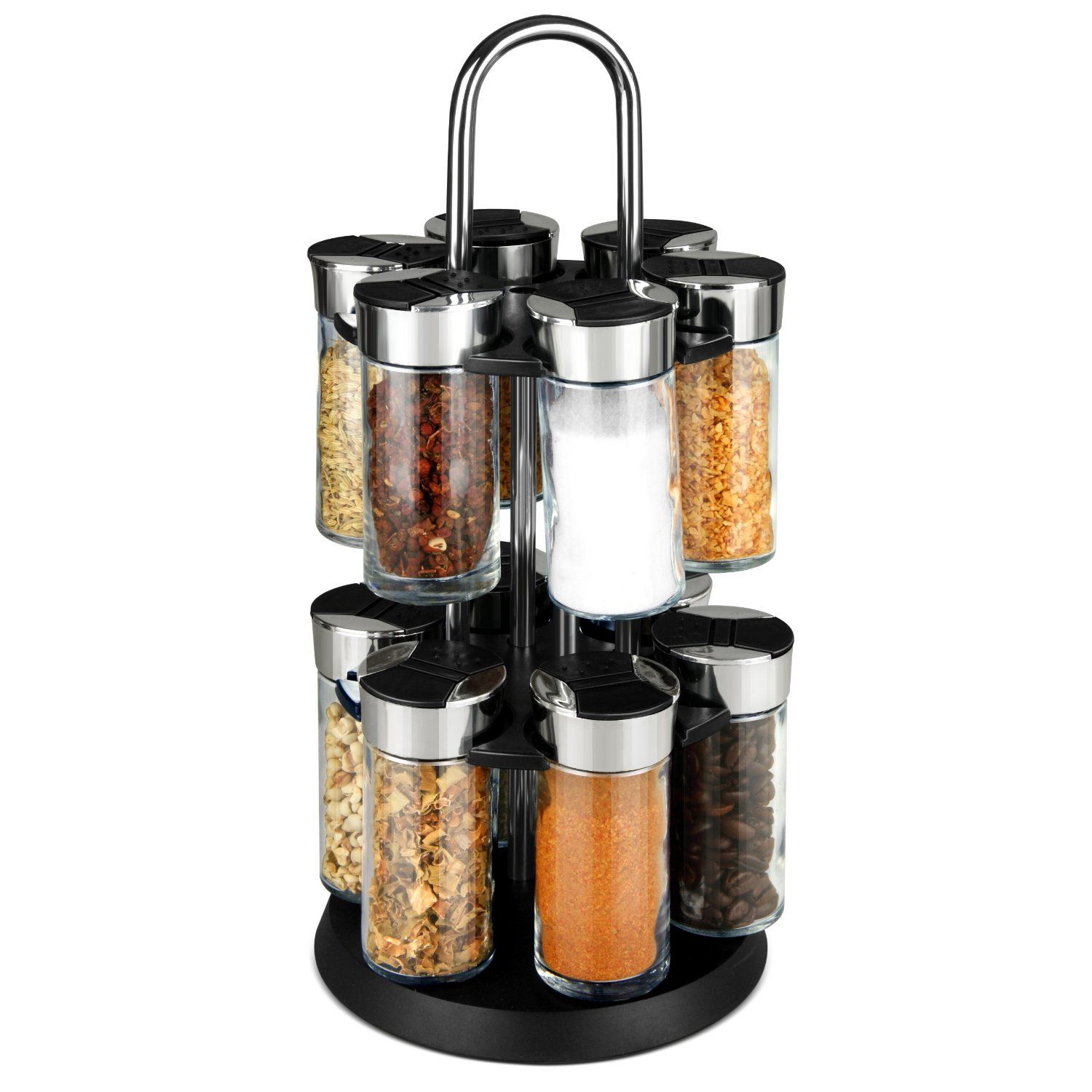 12 Glass Spice Jar Rotating Revolving Countertop Spice Rack Lazy Susan