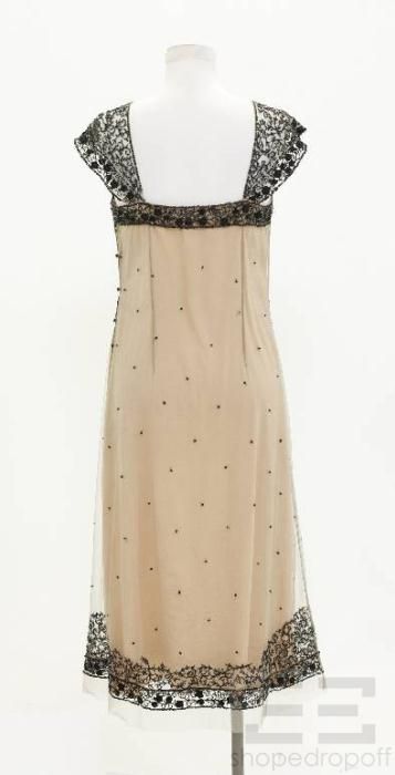 Collette Dinnigan Blush Black Beaded Overlay Evening Dress Size Medium