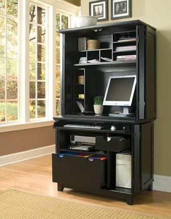 Arts Crafts Black Computer Armoire Cabinet Hutch