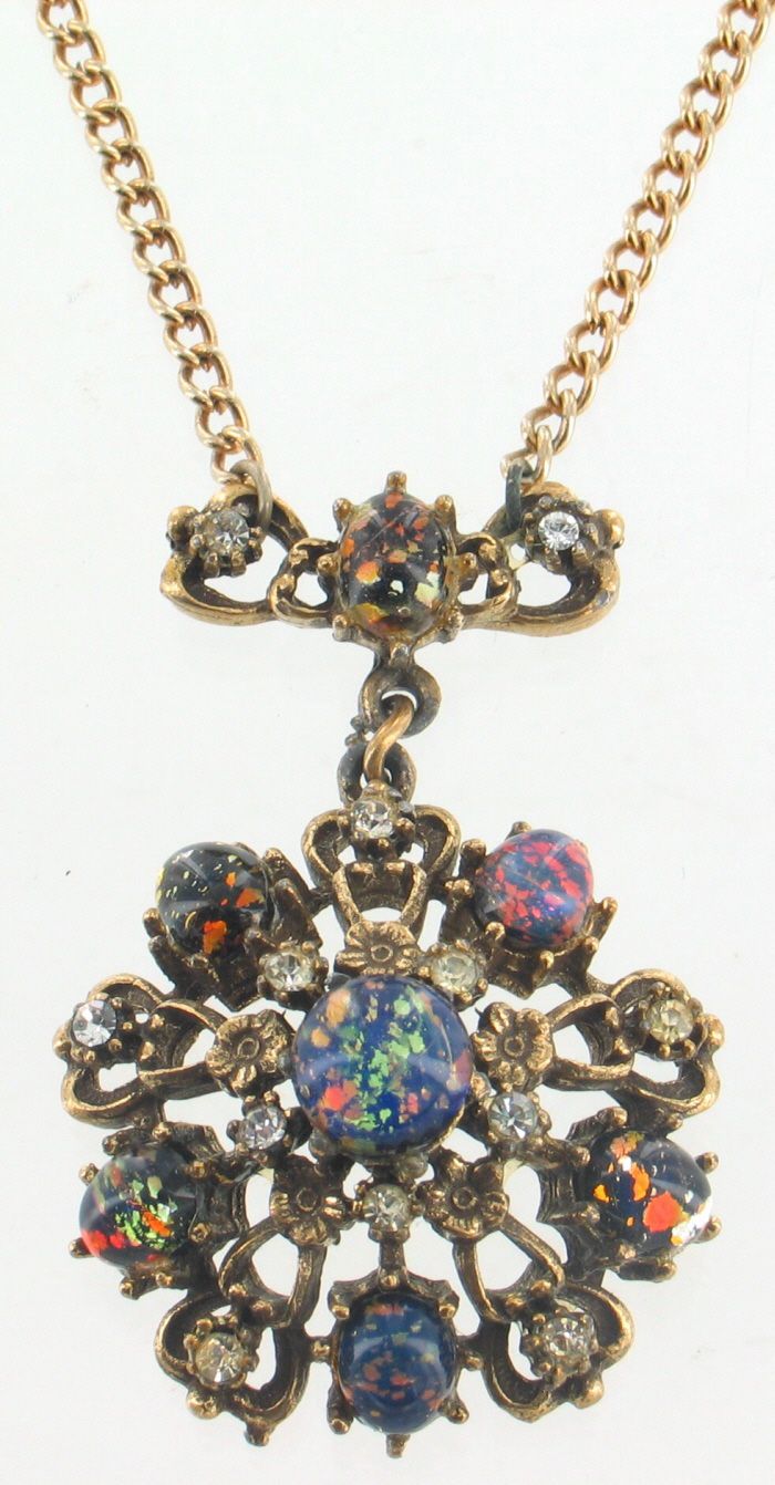 Vintage Coro Venetian Easter Confetti Foil Art Rhinestone Necklace