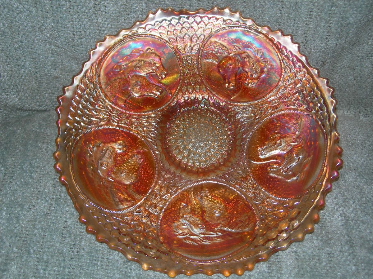 Fenton Carnival Glass Horse Medallion Plate in Marigold