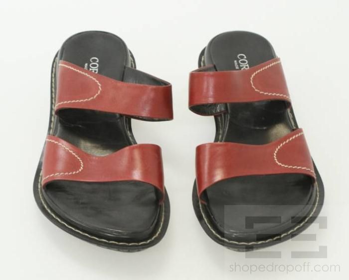 Cordani Red Black Leather Flat Sandals