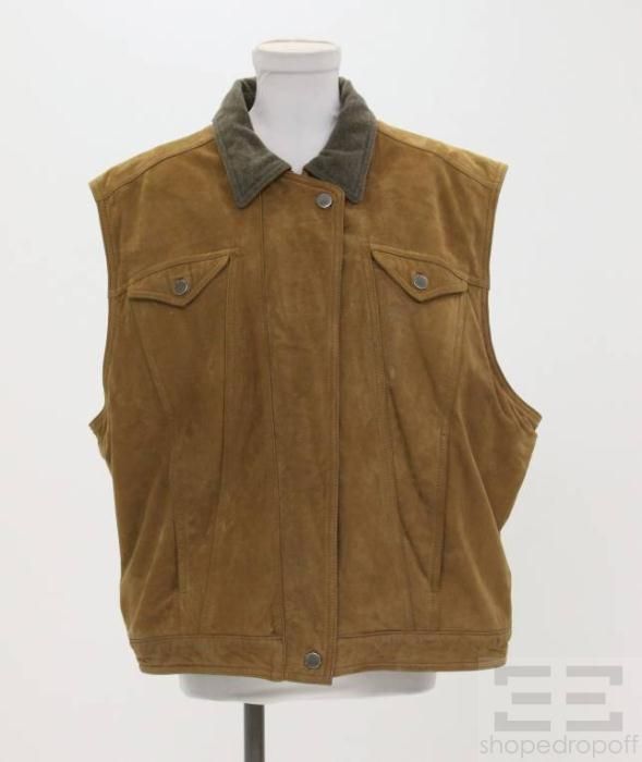 Robert Comstock Brown Suede & Grey Alpaca Zip Front Vest Size 10