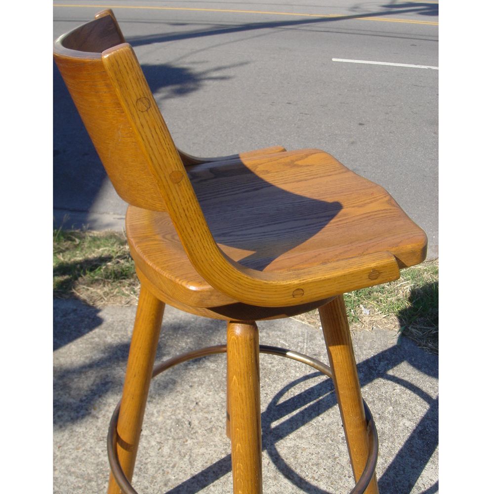 Conant Ball Mid Century Modern Brass and Oak Swivel Barstool