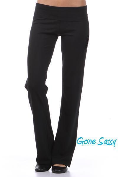 BLACK YOGA PANTS LONG COTTON SPANDEX M