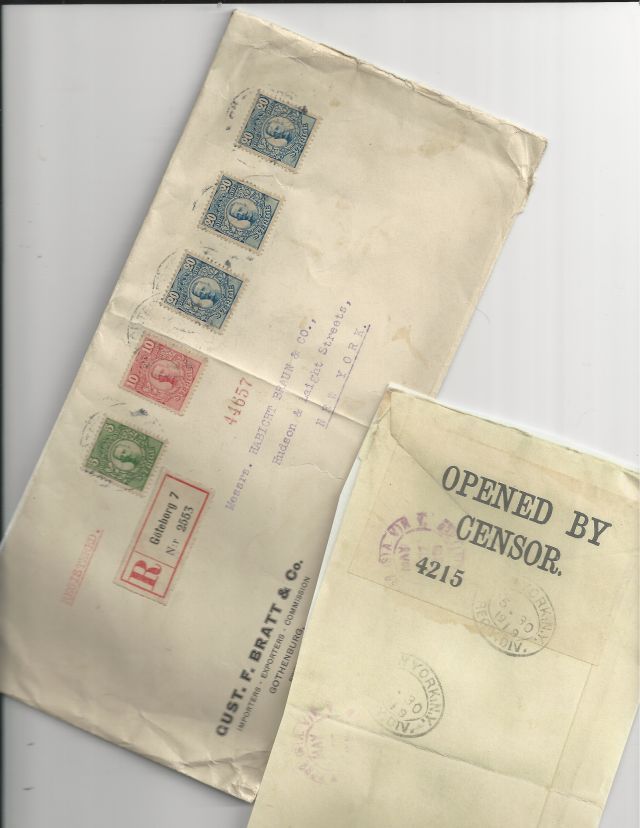 Oldhal Sweden Great Censored Cover from WW1 to The U S