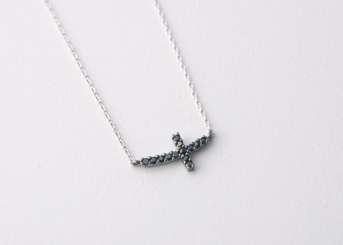  Small Sideways Cross Necklace Side Cross Silver White Gold