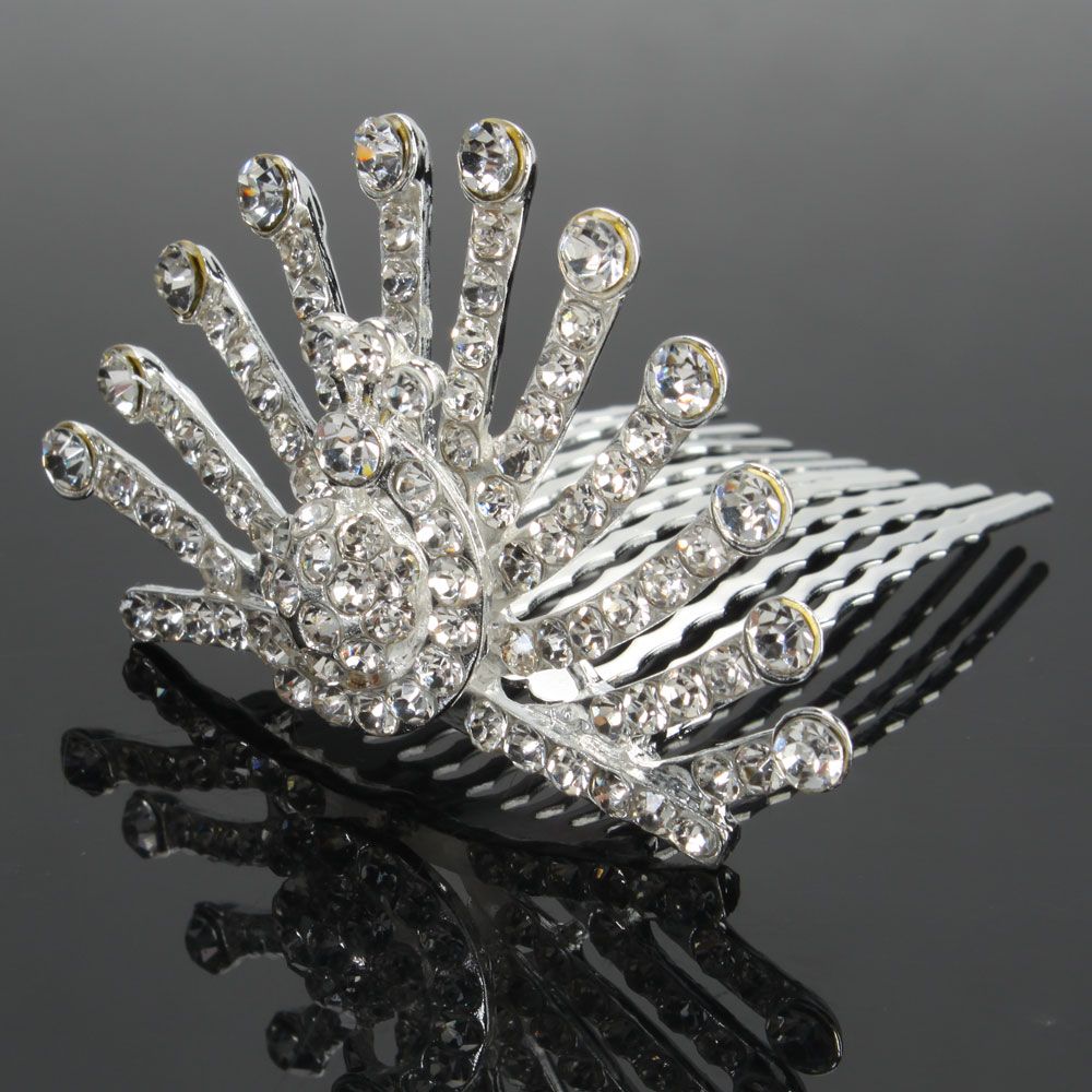 New Peacock Style Rhinestone Crown Tiara Wedding Bridal Hair Comb Pin