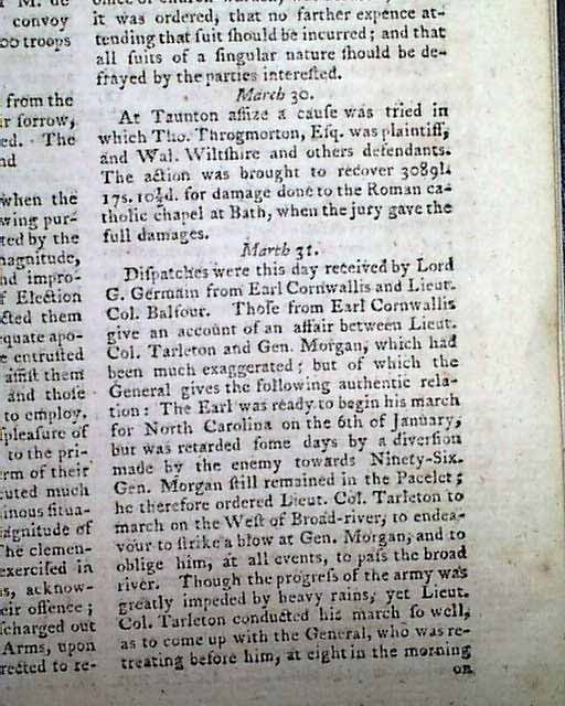 Cowpens South Carolina Lord Cornwallis 1781 Revolutionary War A London