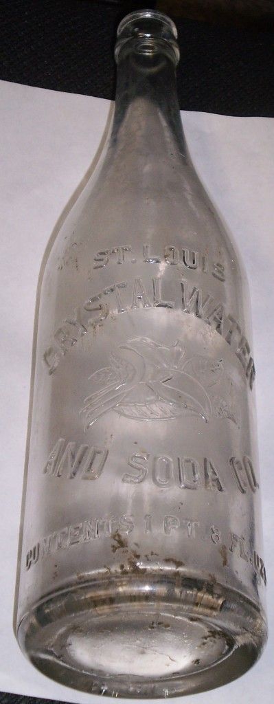 Old St Louis Crystal Water Soda Co Clear Glass Bottle 1 Pint 8 oz Good