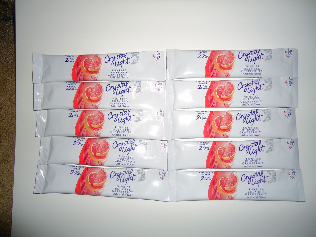 10 PACKETS CRYSTAL LIGHT RUBY RED GRAPEFRUIT DRINK 2QT PACKET