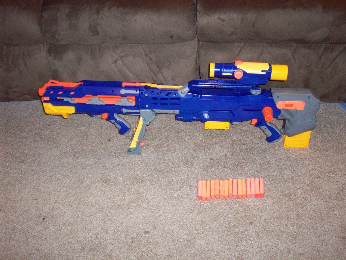 Nerf Longshot CS 6 Sniper Dart Gun Blue Two Clips Scope w Front