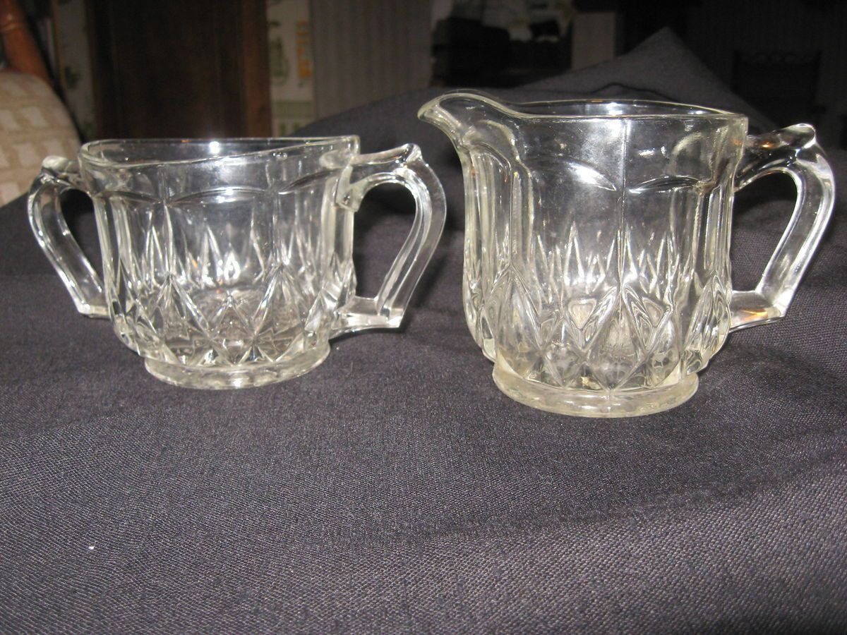 Vintage Heavy Glass Sugar and Creamer Set