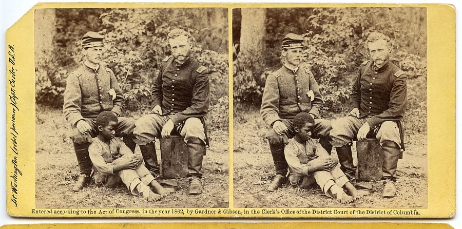  STEREOVIEW PHOTOGRAPH CAPT CUSTER W CONFEDERATE PRISONER & SLAVE #12