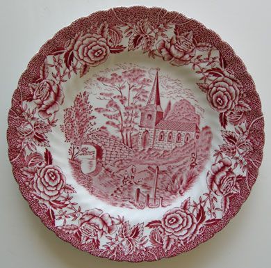 British Anchor English Country Scenes Red Bread Plate