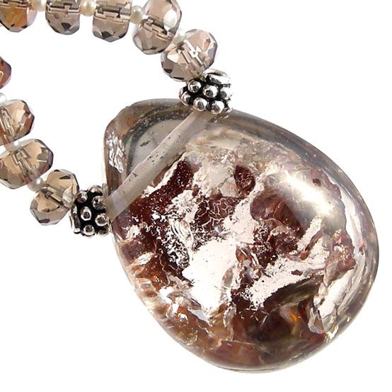 Natural Moss Rock Smoky Quartz Pendant Beads Necklace