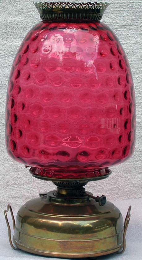 Antique 19c Ger Veritas Cranberry Glass Optic Banquet Oil Lamp Beehive