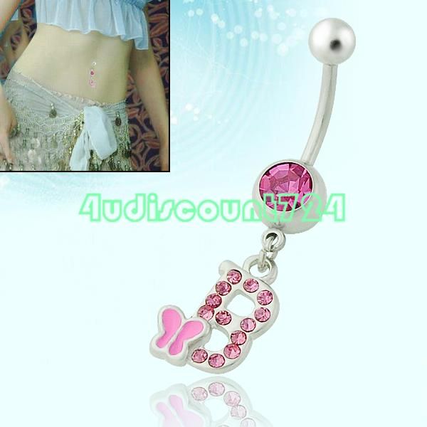  INITIAL LETTER DANGLING PENDANT BARBELL NAVEL BUTTON BELLY RING BAR