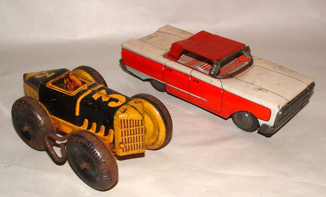 1950s Tin Friction Ford with Wind Up Racer Made in Japan