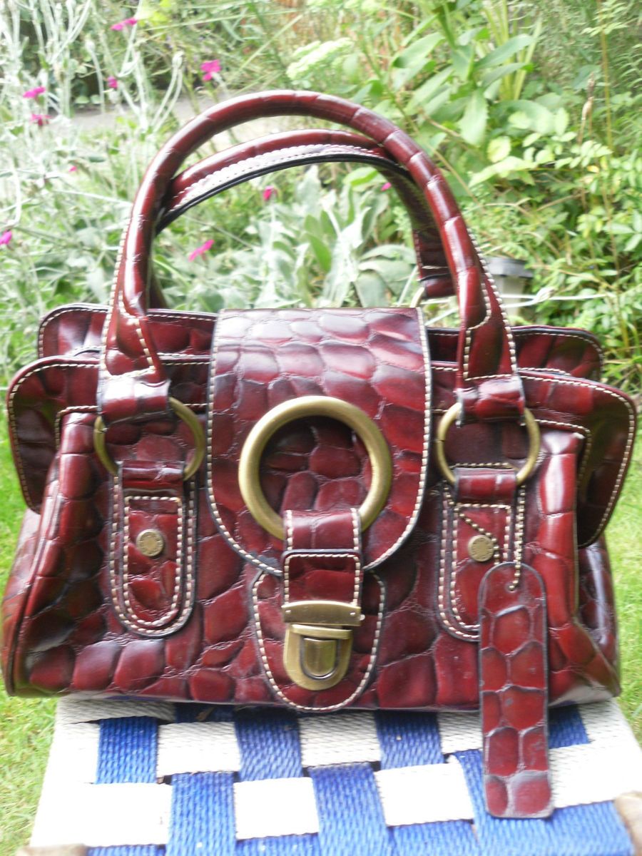  Maroon Mock Croc Real Leather Handbag David Jones Hand Bag