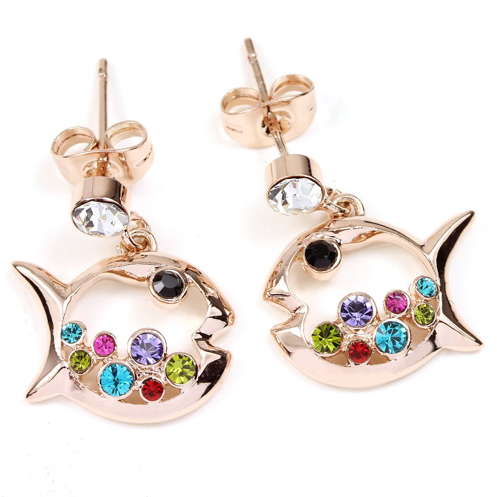 Rose Gold GP Swarovski Crystal Fish Drop Earrings N904