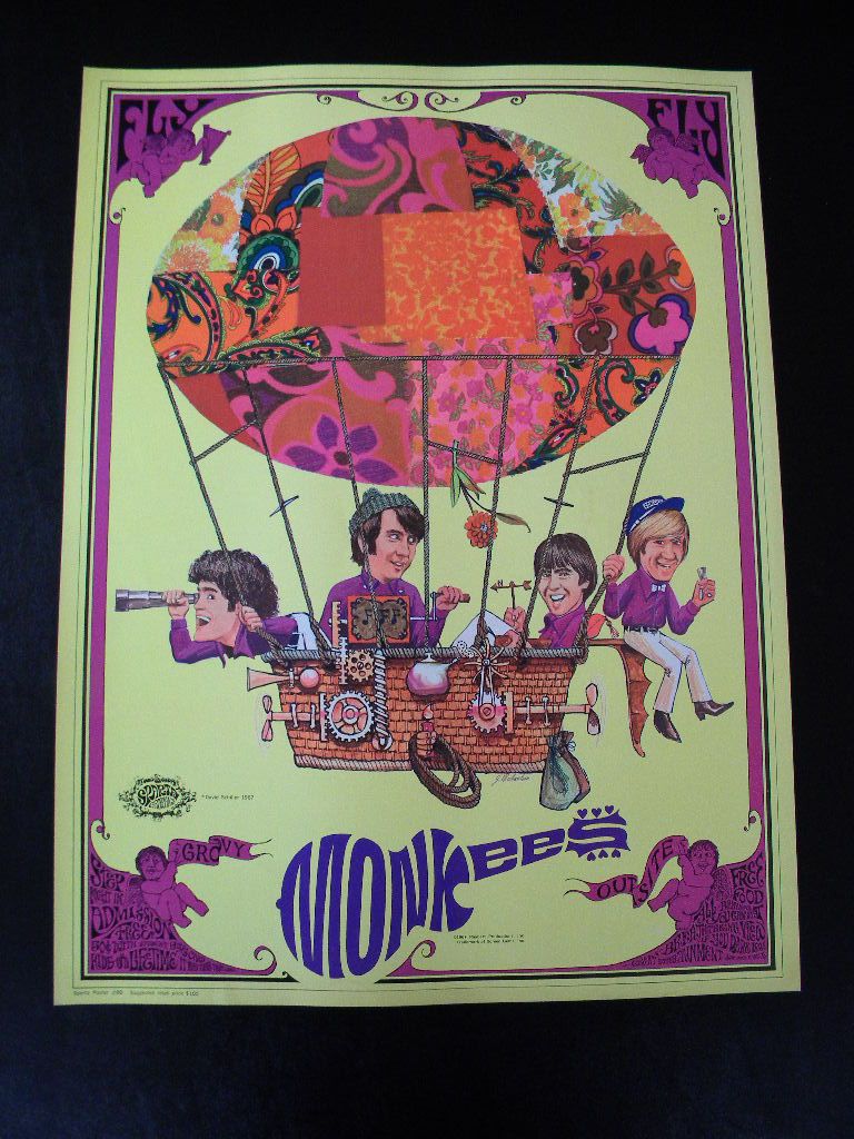 vintage 1967 DAVID SCHILLER SPARTA POSTER #8G THE MONKEES BALLOON SAN