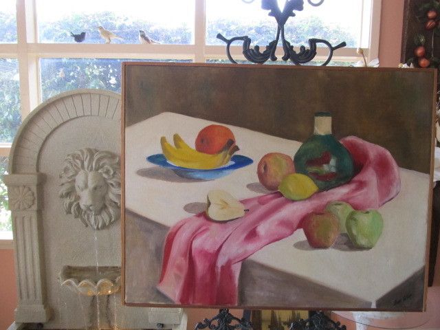 DAVID OLSEN MID CENTURY OIL PAINTING ESTATE FIND FRUIT TABLE STILL