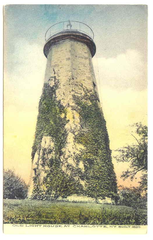 New York Charlotte Light House Hand Colored Postcard NY