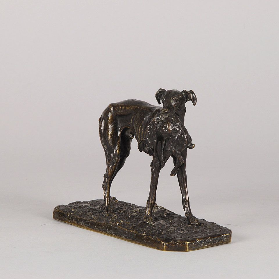 Authentic French Antique Bronze of A Greyhound Hare by P J Mene