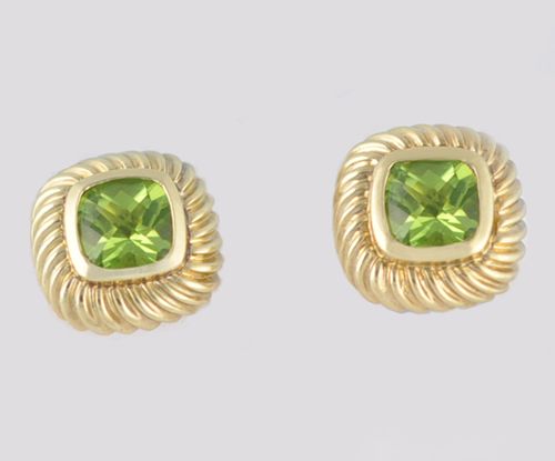 David Yurman Peridot 14k Square Cushion Cut Earrings