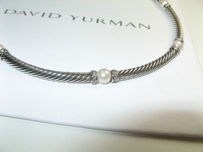 David Yurman Silver Pearl & Diamond full size Hampton Necklace