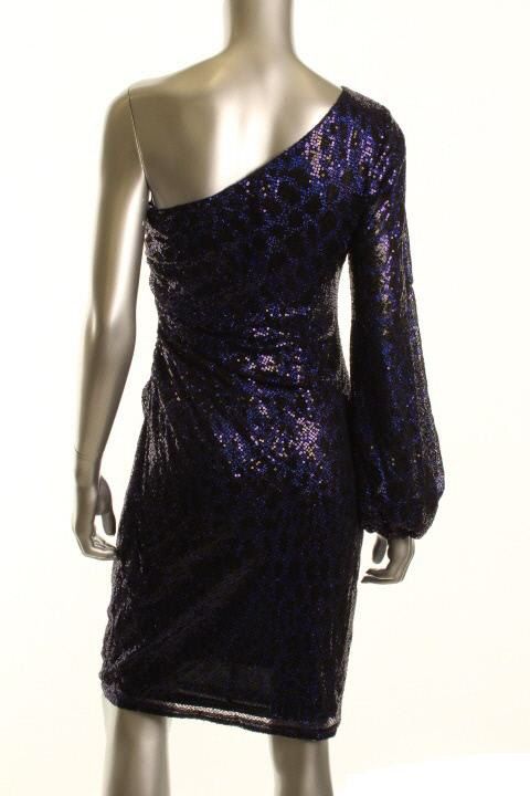 David Meister New Black Sequined One Shoulder Sheath Cocktail Dress 6