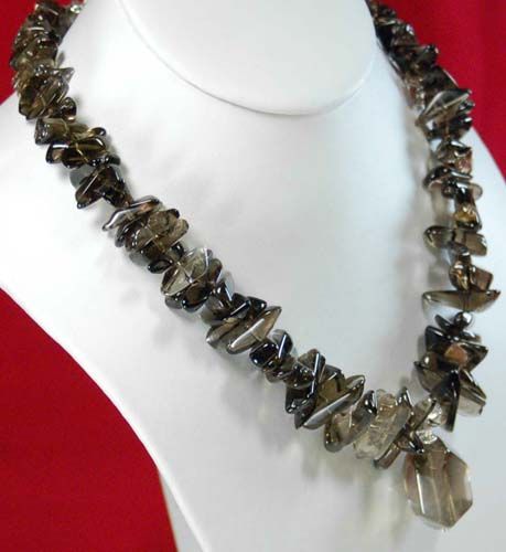 Natural Smoky Quartz Nugget & Large Pendant Silver Toggle Necklace