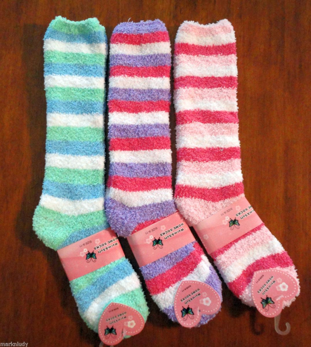 pairs Long Fuzzy Slipper Socks multi color stripes size 9 11 women