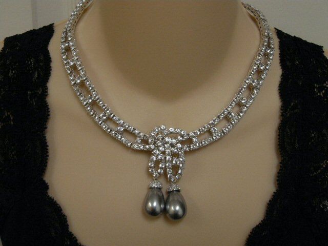  Nolan Miller Rodeo Drive Diamonique Collar Necklace w Grey Pearl