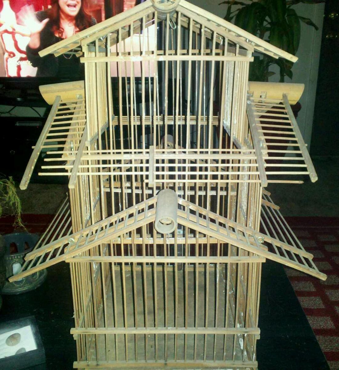 Antique Vintage Oriental WOODEN BIRD CAGE Decorative Asian Art