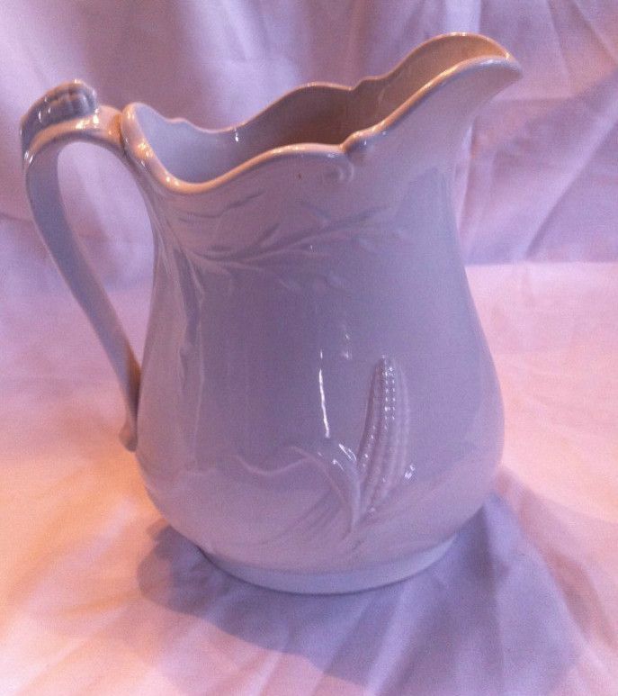 Davenport 19th Century White Ironstone Pitcher Corn and Oats Shapr