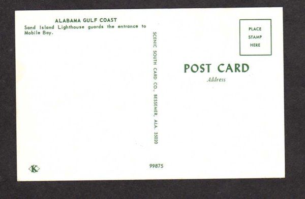 Al Sand Island Lighthouse Mobile Bay Dauphin Island Alabama Postcard
