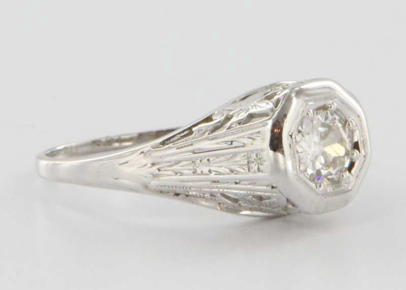 Antique Art Deco 18k White Gold Diamond Filigree Butterfly Engagement