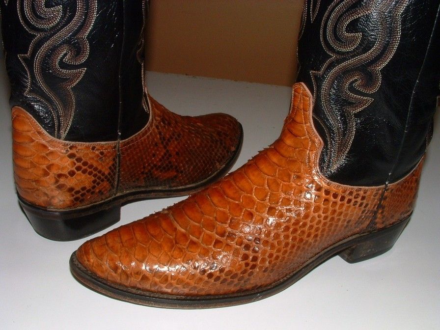 DAN POST Men BROWN RATTLE SNAKE SKIN Leather COWBOY WESTERN Boots 13