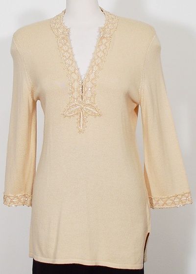 Dana Buchman Champagne Beaded Sequin Sweater L