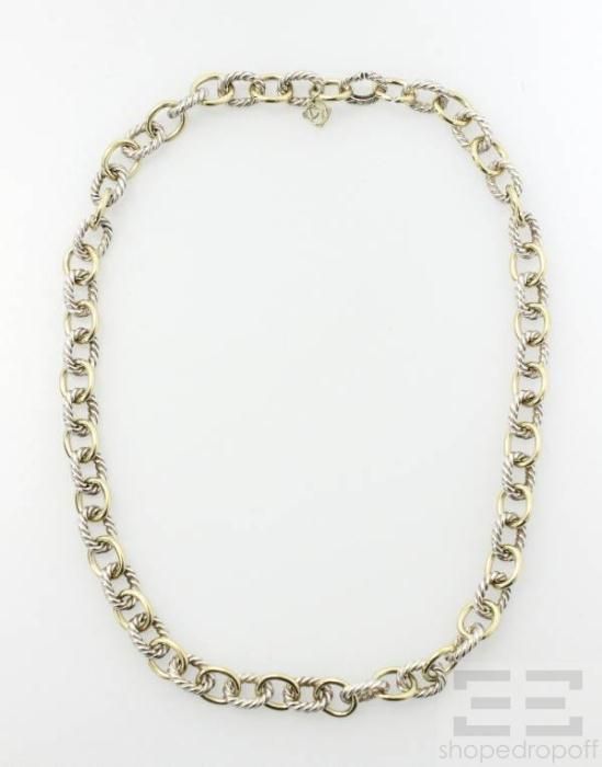 David Yurman 18K Yellow Gold Sterling Cable Link Necklace