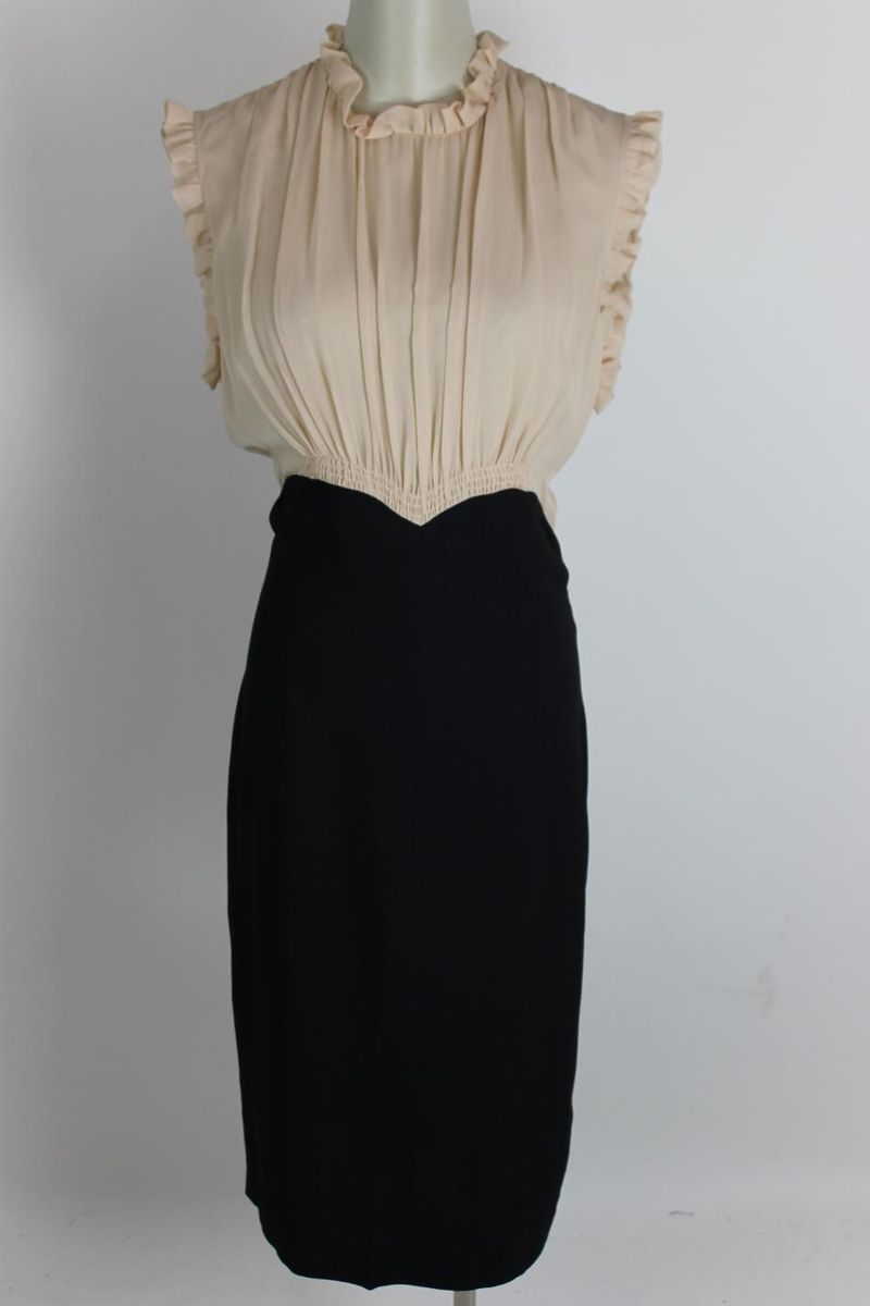 Derek Lam Beige Black Sleeveless Ruffle Dress Sz 10