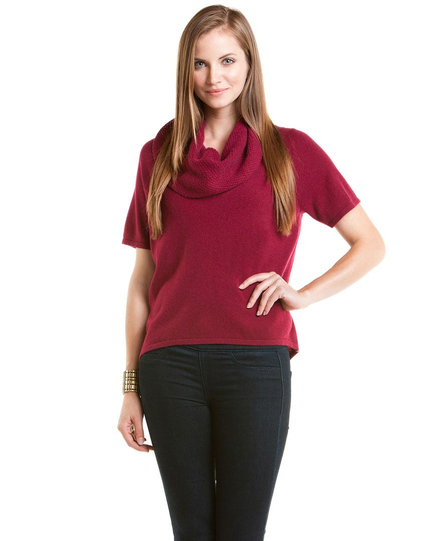 Design History Cabernet Short Sleeve Cashmere Sweater