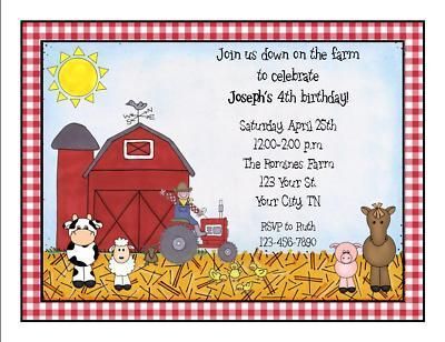 Personalized Farm Animal Birthday Party Invitations