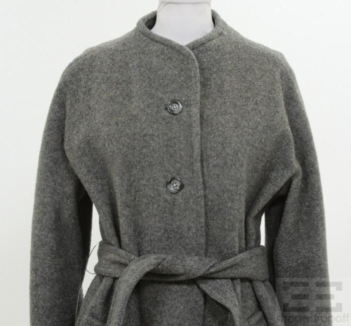 David Green Grey Button Front Belted Full Length Coat