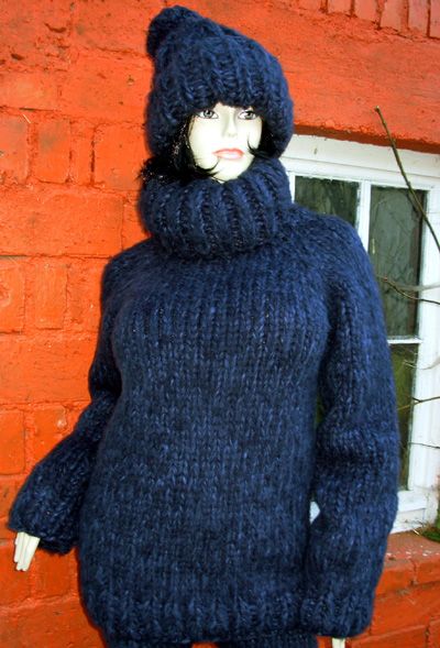 zu 100% hangestrickter dicker Kid Mohair Pullover / Sweater und warme